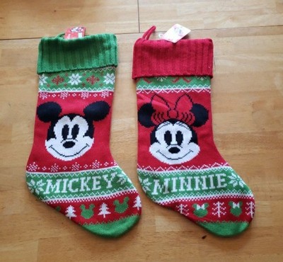 Mickey And Minnie Mouse Sweater Knit Christmas Stockings, New