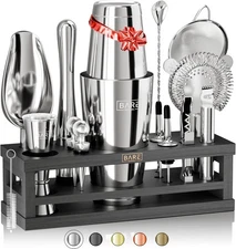 Elegant Home Cocktail Mixing Tools Set - 16-Piece Bartending Kit & Recipe Cards