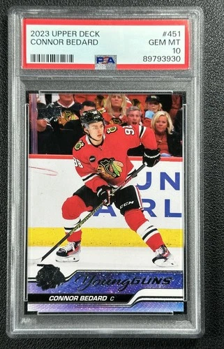 CONNOR BEDARD PSA 10 2023-24 UPPER DECK #451 ROOKIE YOUNG GUNS RC BLACKHAWKS 930