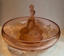 Art Deco Walther & Sohne Glass Waterlily Bowl Centrepiece  Boy on Fish Pink