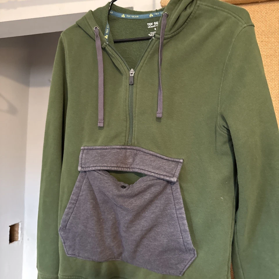 Мужская флисовая толстовка с капюшоном на молнии Tek Gear Ultrasoft маленький зеленый мешочек с кенгуру - Изображение 3 из 4