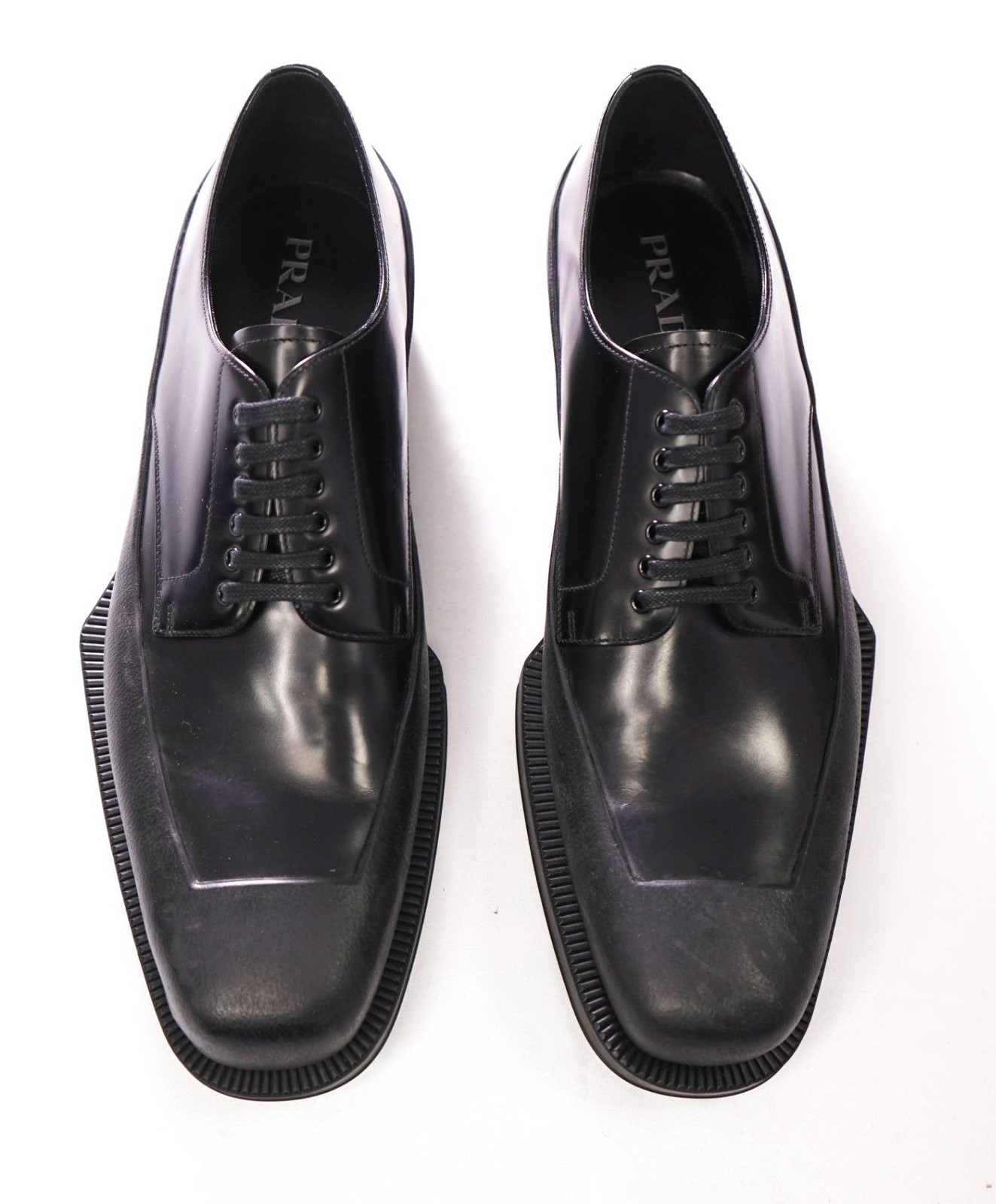 $1,320 PRADA - Black Leather Lug Sole Oxfords - US 13 (12UK) thumbnail 4