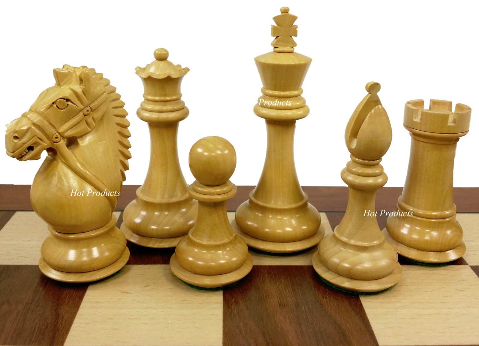 4" King Staunton Acacia Wood BRIDLED Knight Chess Set Walnut & Maple Board 19"