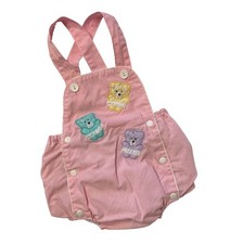 Baby Girl Pink Romper Ruffles Bears Vintage Bubble Sunsuit 6-9 Months 24-18 Lbs