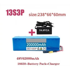 48V 200Ah 13S3P Li-ion Battery Pack for E-Bike Electric Scooter Rechargeable