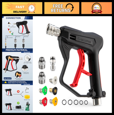 #ad High Pressure Washer Gun 4350 PSI 1 4quot; Quick Connector 5 Nozzle Tips M22 Fitt $24.99
