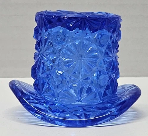 Vintage Fenton Daisy & Button Cobalt Blue Glass Top Hat Toothpick Holder Mini