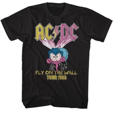 AC/DC Large Fly, Fly on the Wall Tour Black Rock and Roll Music Band T-Shirt