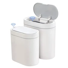 Motion Sensor Trash Cans 2-Pack 2.5 & 2 Gal Slim Automatic White