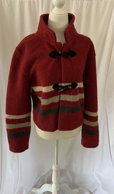Country Clothing Company Red Wool Toggle Jacket Striped Cozy Lodge Large 