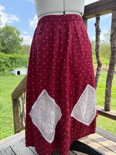 Vintage Maroon Floral Prairie Midi Skirt with Lace Inserts