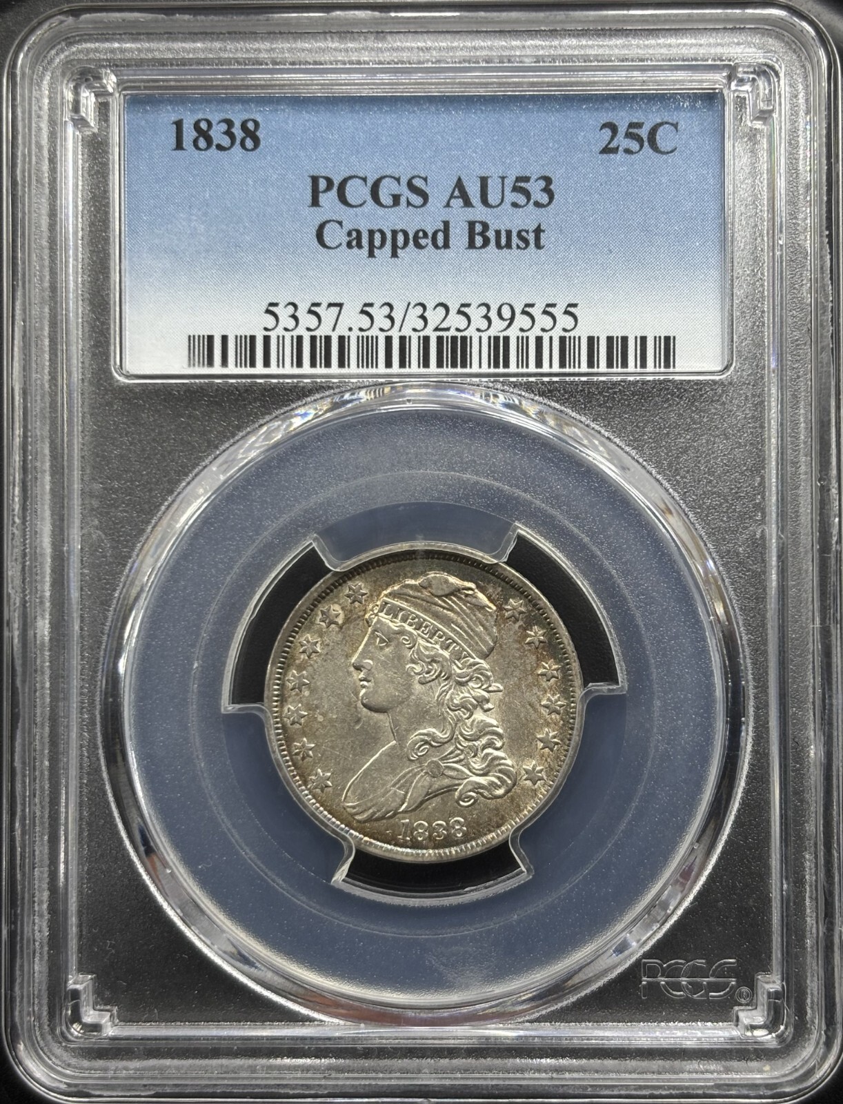 1838 25C Capped Bust PCGS AU53 -- Lustrous w/ Pleasing Golden ...