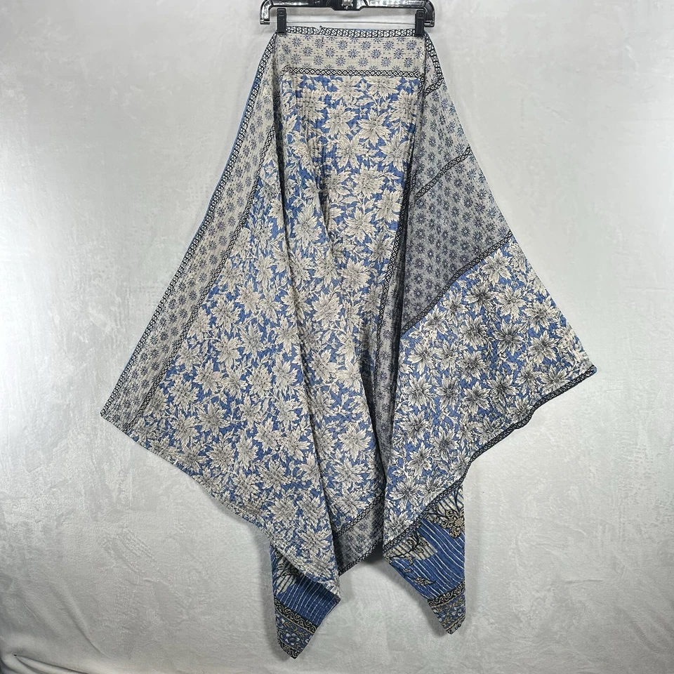 Vintage Blanket Blue Floral Patchwork Hand Stitched Sashiko Throw 38x80 Boho - Image 3 of 4