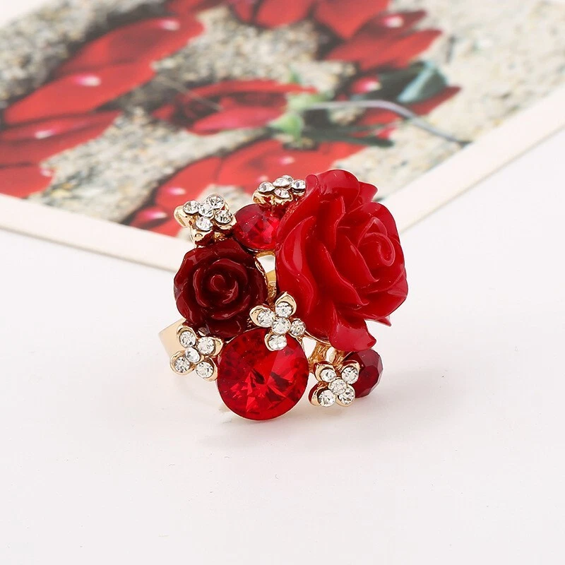 Adjustable Resin Rose Flower Ring for Women Bohemian Style Ethnic Jewelry - Image 4 of 4