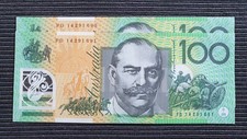 AUSTRALIA $100 2014 GERNERAL PREFIX x 2 Consecutive UNC Banknotes FD14 291690/1