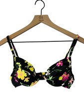 Vintage 90s Victoria s Secret Black Floral Bikini Top Underwire Padded 34 B