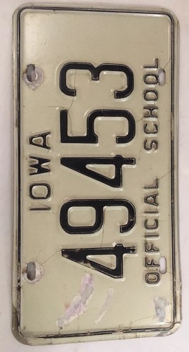 Iowa SCHOOL OFFICIAL GOVERNMENT POLICE license plate State triple 49 453 Board - Foto 8 di 10
