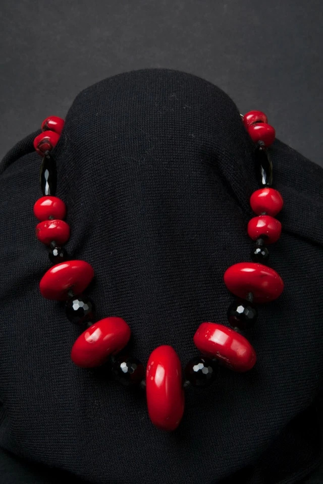 Collana corallo bambu',  onice e argento handmade - Immagine 2 di 4