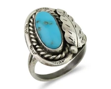 Navajo Handmade Ring 925 Silver Natural Turquoise Signed Jason Livingston C.80's