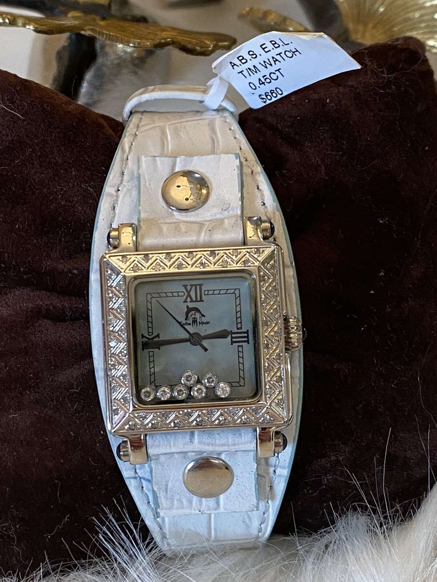 Montre Femme Techno Master TM2112 - Cadran Bleu Perle, Diamants, Bracelet Cuir Bleu - Neuf