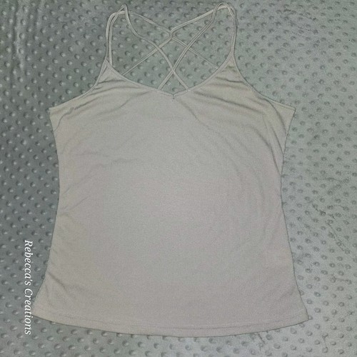 Taupe Tan (Gray) Ribbed Strappy Neck Spaghetti Tank Lightweight Stretchy Soft XL - 第 1/9 張圖片