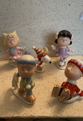 Lenox Peanuts Ice Skating Party Set/5 Snoopy Sally Linus Charlie Brown Lucy NEW
