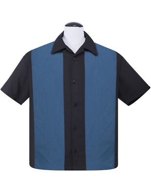 Steady Clothing Hemd Pop Check Double Panel Blau Vintage Bowling Shirt Retro 