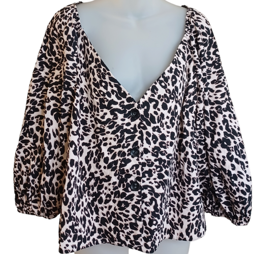 Asos Design Damen Animal Print Top 14 tiefer V-Ausschnitt Knopfleiste Leopard Gepard