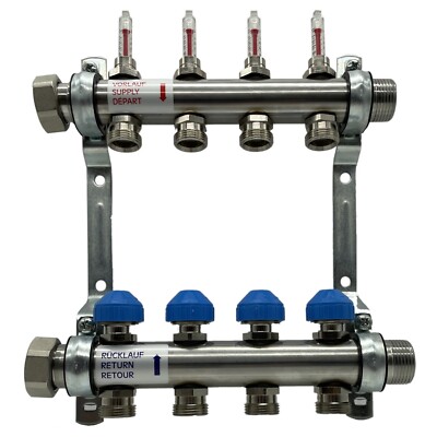 Heizkreisverteiler Edelstahl HKV2013AF VA04 mit Durchflussmesser 0-4l/min, etc.