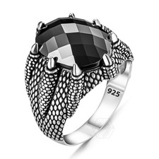 Anello da uomo in argento sterling 925 con zirconi neri design artiglio pietra cubica