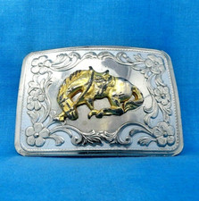 Bucking Horse Belt Buckle Cowgirl Cowboy Western Scroll Flourish Vtg 60s .BMW270