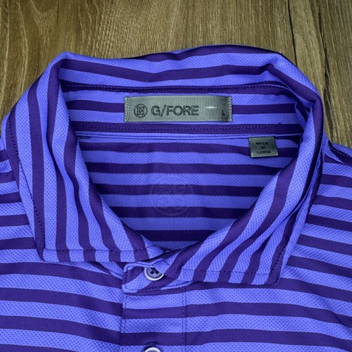 G/Fore Mens LARGE Blue Purple Polo Shirt Tiburon Naples Performance Golf Striped - Picture 4 of 10