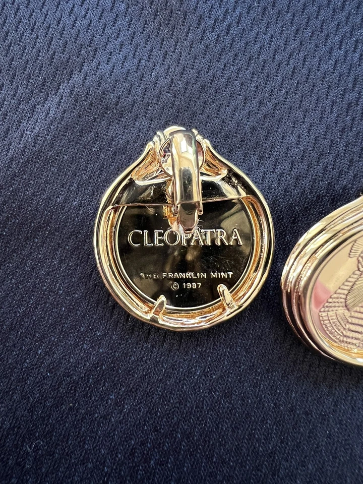 Franklin Mint Chapado en Oro Amarillo Cleopatra Clip en Pendientes con Piedra Gema de Lapislázuli Foto 3 de 3