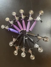 Color Coded Disher Feed Portion Scoopers. Lot of 12, 6 #30 & 6 #40 Mixed Brands