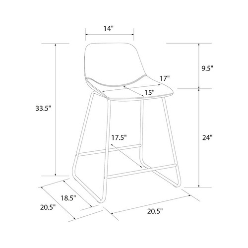 Scoop Counter Height Stool Faux Leather Metal Base Kitchen Bar Seating Use Brown - Picture 15 of 18