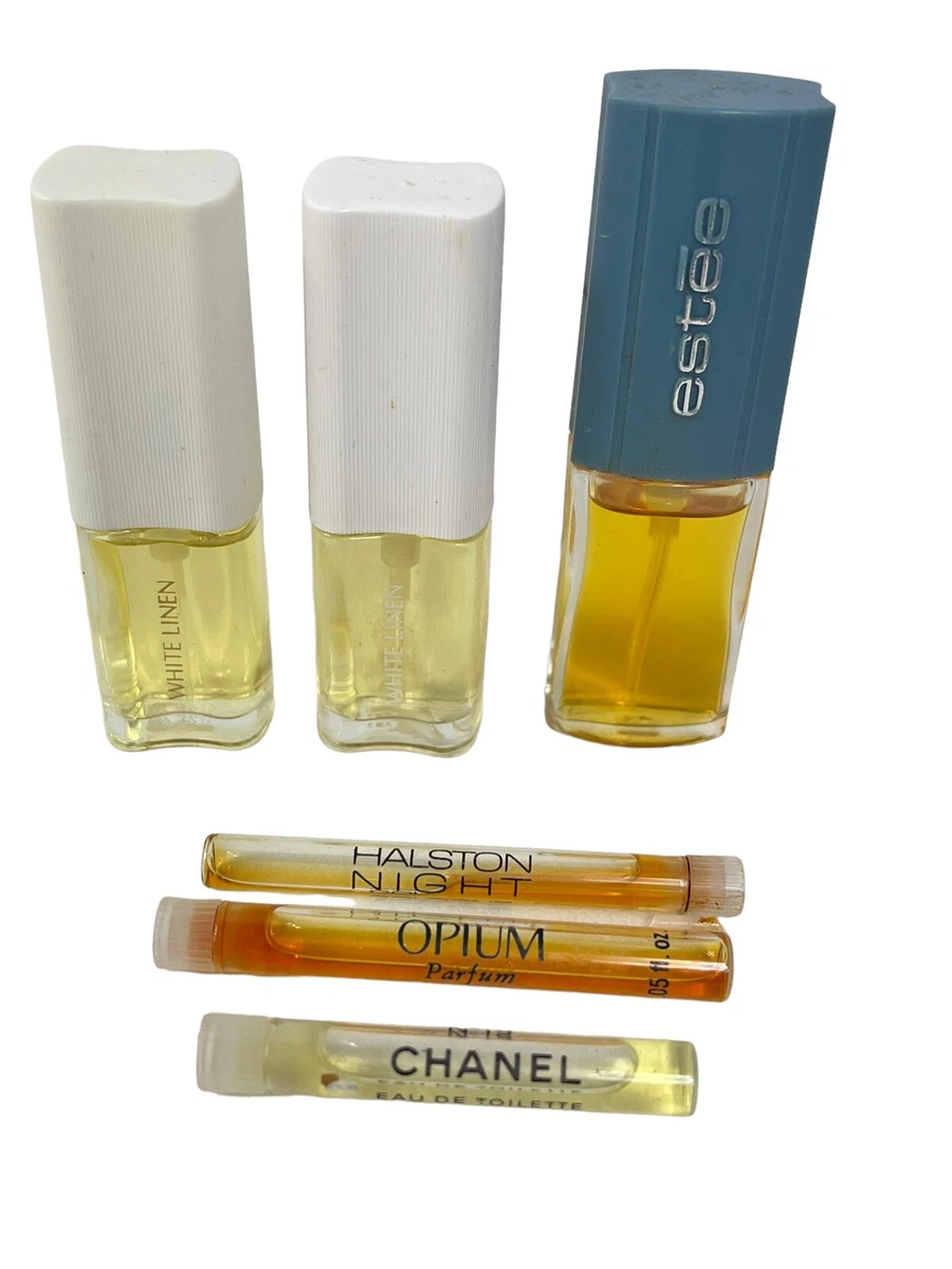 3 Estee Lauder White Linen Perfume Mini .18 Oz Sample Vial Opium Chanel  Halston