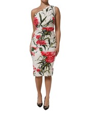 Dolce & Gabbana White Floral One Shoulder Sheath Women's Dress Authentic