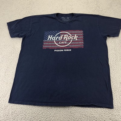 Hard Rock Shirt Mens XXL Blue Pigeon Forge American Flag Spellout Casino