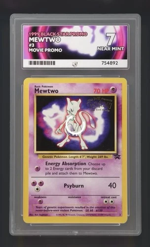 Pokémon 1999 Mewtwo 3 Near Mint 7 Movie Black Star Promo Holo ACE Graded