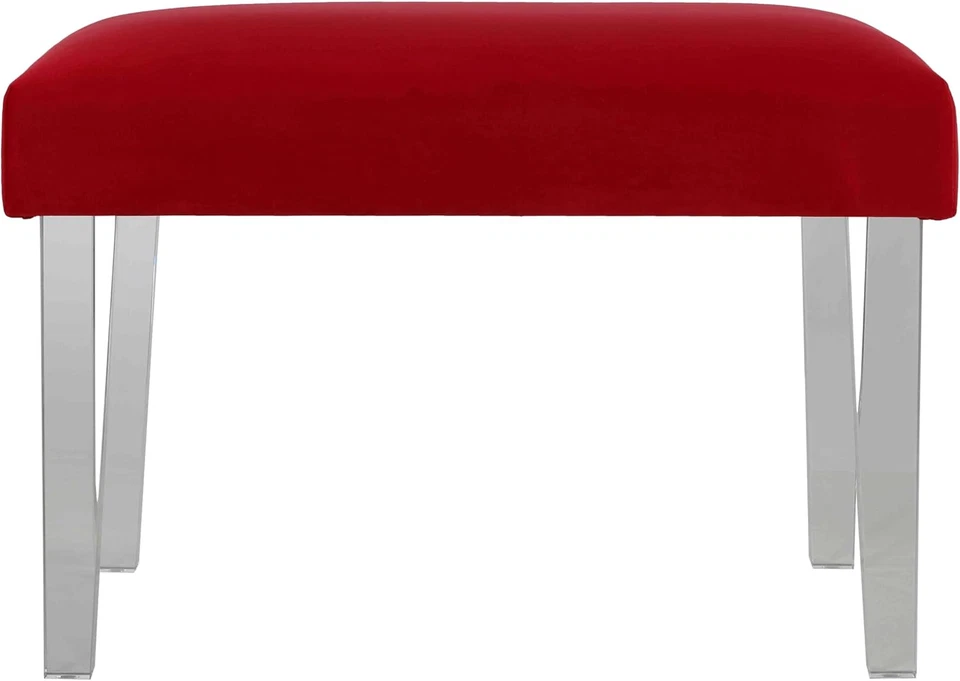 Whitecrest Bench Ottoman with Clear Acrylic Legs 24" Wide Red Velvet - Image 4 of 4