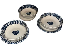 Tienshan Folkcraft Blue Sponge Hearts Cereal Bowl And Dessert Plate Set of 3 _F7