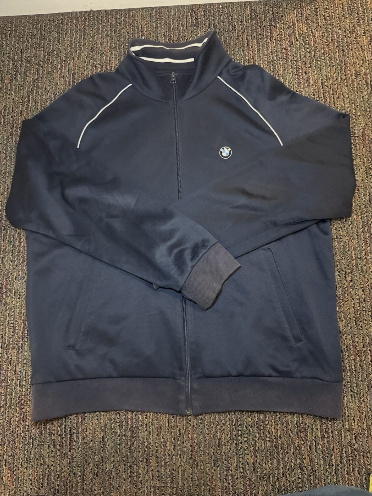 BMW Motorsport Track Jacket Sz XL Full Zip Sweatshirt Pockets BMW Logo blue