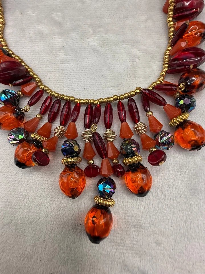 Винтажный ожерелье браслет комплект заявление красный бисер Helio 16 «7,5» - Изображение 2 из 4