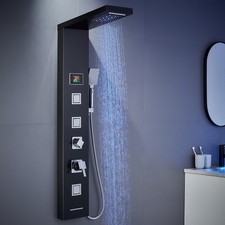 Black Shower Tower Column with Mixer 5 Function LED Rain Waterfall Massage Panel