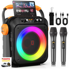 Karaoke Maschine mit 2 Drahtlosen Mikrofonen Bluetooth Lautsprecher Box mit LED