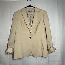 Karl Lagerfeld Paris Blazer Beige Crepe Single Button Tailored Professional 6