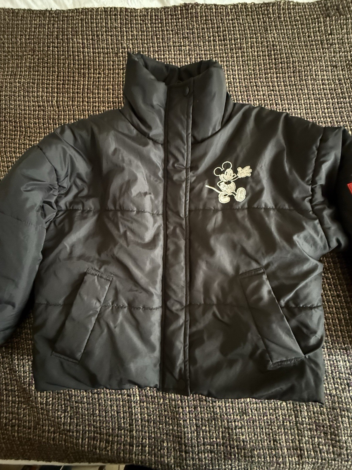Disney Mickey Mouse Black Puffer Jacket Embroidered Woman’s Size 2XS image 2