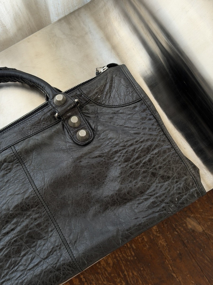 Vintage Balenciaga City Bag, Anthracite Leather, Giant Silver