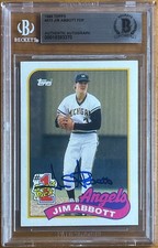 JIM ABBOTT SIGNED 1989 TOPPS ROOKIE CARD #573 BAS BGS AUTOGRAPH AUTO YANKEES