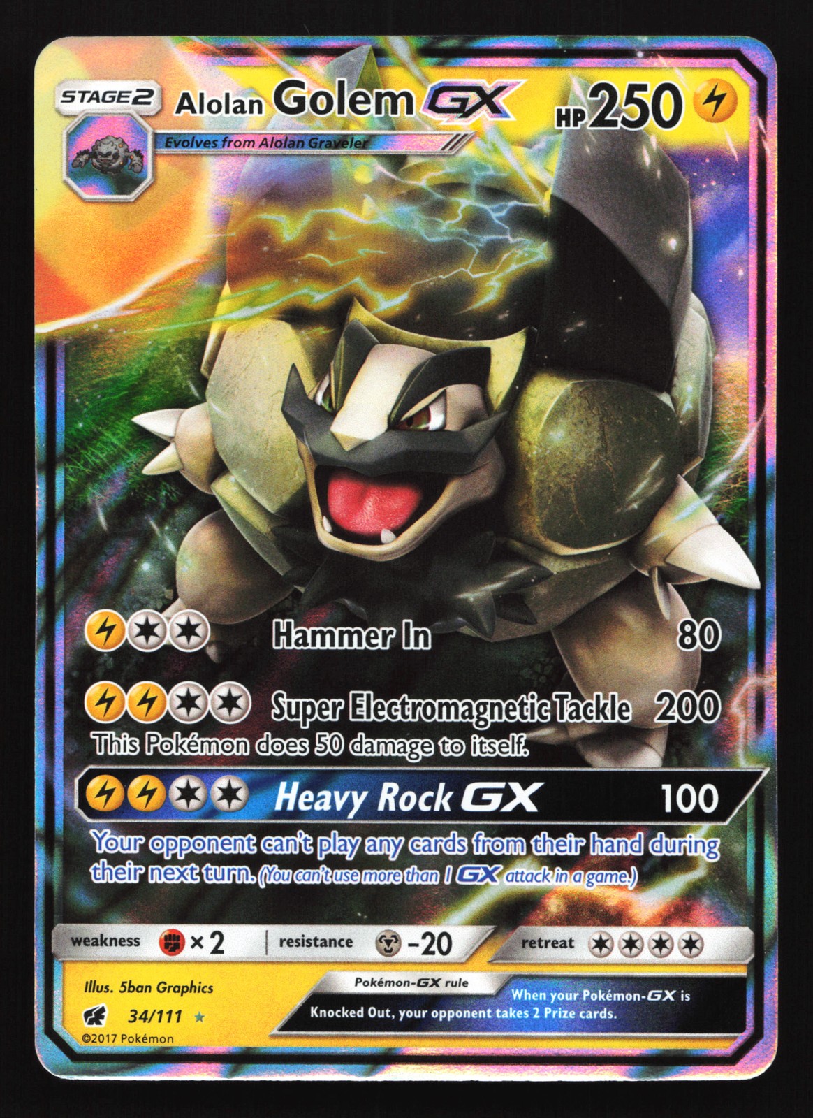 Alolan Golem GX 34/111 SM - Crimson Invasion Ultra Rare Pokemon Card